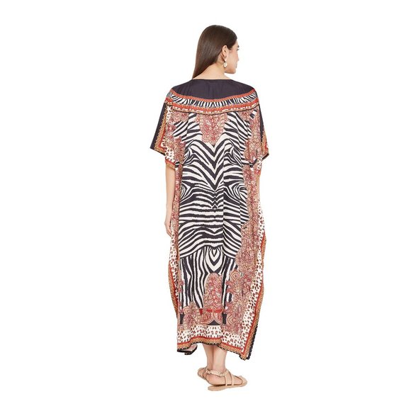 Gypsie Blu Black-Red Abstract Print Beachwear Cover-Up Women Polyester Kaftan - Picture 9 of 9